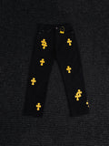 Chrome Hearts Yellow Cross Patch Black Jeans